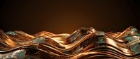 Polished copper and bronze wavy ribbons with patina accents create an elegant, flowing abstract composition against dark background for luxury design projects.