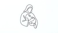Continuous line drawing of mother holding newborn baby in tender embrace. Minimalist maternal bond illustration for parenting and family content.
