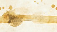 Abstract golden watercolor splash with horizontal strokes and scattered dots creates minimalist composition on cream background, suitable for luxury design projects.