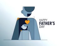 Father and child silhouettes with orange heart symbol celebrating paternal bond on light background for greeting cards and family celebrations.