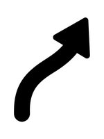 Black curved arrow pointing upward and right on white background isolated for graphic design and user interface elements.