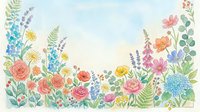 Watercolor wildflower meadow border with colorful blooms and botanical elements on white background for spring design projects.