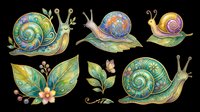 Colorful snails and floral elements isolated on transparent background, ready for t-shirt design, clipart, stickers, sublimation, and print-on-demand projects.