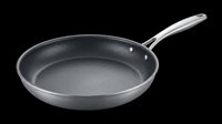 Nonstick frying pan with stainless steel handle, isolated on transparent background. Ready for kitchen, cookware, and culinary design use, stickers, print on demand, and clipart.