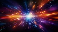 Colorful starburst light trails radiating from center point with blue, orange, and purple streaks creating dynamic speed effect for space and time travel concepts.