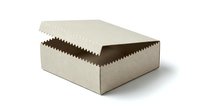 Eco-friendly kraft cardboard box with zigzag closure isolated on white background for packaging, shipping and storage solutions.