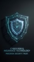 Glowing digital shield with interconnected wireframe lines on dark background, representing cybersecurity, data protection, and network security for technology and insurance industry applications.
