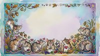 Watercolor woodland animals frame with rabbits, squirrels, mice and floral elements on pastel background for greeting cards and invitations.