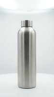 Stainless steel water bottle with metallic finish and screw-top cap, isolated on white background, ready for product mockups, branding, and beverage packaging design applications.