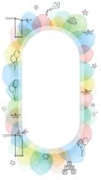 Watercolor rainbow frame with hand drawn doodles including balloons, kites, swings and paper boats on white background for children design projects.