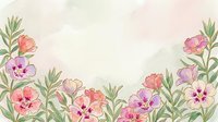 Soft watercolor floral border with pink, purple, and coral blooms on pastel background, perfect for greeting cards and invitations.