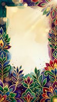 Ornamental floral frame with colorful mandala leaf patterns, gold accents, and watercolor bokeh background. Isolated design element suitable for invitations, greeting cards, and social media templates.