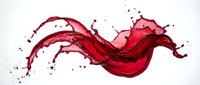 Dynamic red wine splash flowing in elegant wave motion with droplets against white background for beverage advertising and culinary design projects.