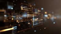 Abstract digital technology background with glowing lines and particles on dark surface creating futuristic network visualization.
