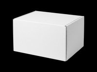 White cardboard shipping box isolated on transparent background, ready for packaging design, branding mockups, e-commerce graphics, product presentations, and print-on-demand applications.