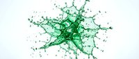 Green liquid splash explosion with droplets and dynamic motion isolated on white background for creative design projects.