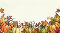 Autumn harvest border with pumpkins, gourds, and fall foliage arranged along bottom edge on isolated white background, ready for seasonal design projects.