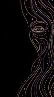 Mystical line art face with flowing curves and celestial elements on black background for spiritual and esoteric design projects.