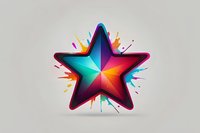 Vibrant multicolored star shape with gradient effect from blue to pink, featuring paint splatter accents and shadow detail on light background. For logo and brand design.