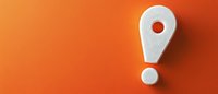 White location pin marker and dot forming exclamation mark symbol on vibrant orange background, minimalist design concept for attention and warning.