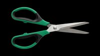 Green and black handled scissors isolated on transparent background, ready for clipart, stickers, t-shirt design, print on demand, and sublimation projects.