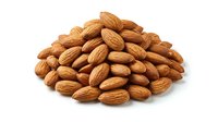 Heap of raw almonds isolated on white background, suitable for food packaging, nutrition labels, healthy snack marketing, and culinary design projects.