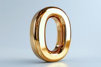 Golden number zero in metallic finish with reflective surface and soft shadow on light background, suitable for luxury typography and design projects.
