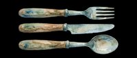 Vintage flatware set with weathered handles isolated on transparent background, ready for t-shirt designs, clipart, stickers, print-on-demand products and sublimation projects.
