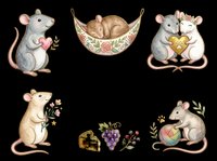 Cute mice characters holding hearts, flowers, cheese and fruits, isolated on transparent background. Perfect for children's designs, nursery decor, stickers, t-shirt prints, clipart collections and sublimation projects.