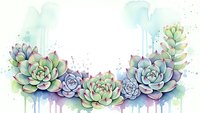 Watercolor succulent border with dripping paint effects on white background for botanical design projects and decorative elements.