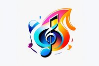 Vibrant musical note design with flowing gradient colors from blue to orange creates dynamic movement against white background, suitable for music-related projects.