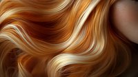 Flowing golden blonde and copper hair waves creating luxurious texture with natural highlights and smooth curves for beauty and haircare advertising.