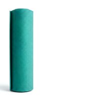 Teal yoga mat rolled up on white background isolated for fitness and exercise equipment design.