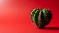 Heart-shaped cactus succulent plant on vibrant red background for Valentine's Day love concept and romantic greeting cards.