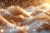 Abstract golden waves with glowing particles and light effects on blurred background create magical atmosphere for luxury design projects.