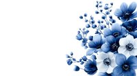 Blue and white floral arrangement with delicate blooms and branches on clean white background for elegant design projects and decorative applications.