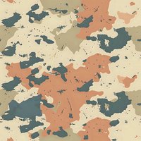 Military camouflage pattern in desert colors with coral pink, sage green and beige spots creates seamless tileable background for fabric and surface design.