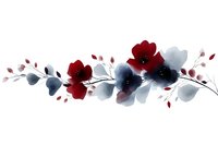 Delicate watercolor floral composition with red poppies and blue-gray leaves on branch, elegant botanical arrangement in minimalist style on white background.