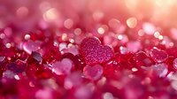 Sparkling red and pink heart-shaped gems with glittering bokeh background, perfect for Valentine's Day, love, romance, and festive greeting card designs.