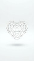 Geometric heart shape made of connected lines and triangular facets on light background for modern design projects.