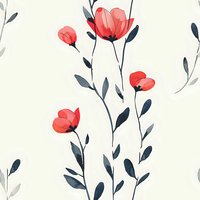 Elegant watercolor floral seamless pattern with coral red poppies and navy blue leaves on white background. Perfect for fabric, wallpaper, and modern surface design projects.