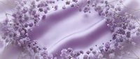 Elegant purple silk fabric with delicate floral border frame on soft lavender background for luxury wedding invitations and feminine design projects.