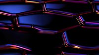 Futuristic metallic honeycomb pattern with neon purple and blue gradient lighting effects on black background creates dramatic technological atmosphere.