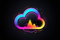 Vibrant gradient cloud icon with rainbow mountain silhouette inside glows against dark background, modern tech design style for cloud computing and storage solutions.