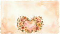 Soft watercolor heart wreath with roses and flowers on a warm beige background, perfect for Valentine cards and romantic designs.