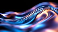 Flowing abstract waves in vibrant blue and orange colors create dynamic motion effect against dark background, modern artistic design for technology and innovation concepts.