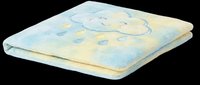 Soft baby blanket with cloud and raindrop design in pastel blue and yellow, isolated on transparent background. Ready for print-on-demand, sublimation, product mockups, and nursery designs.