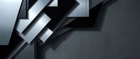Modern geometric abstract composition with overlapping black and white angular shapes creating depth and dimension on dark background for contemporary design projects.