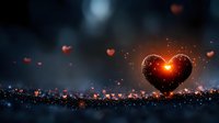 Glowing heart shape with magical sparkles and floating red hearts against dark background creates romantic atmosphere for Valentine's Day designs.