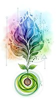 Abstract watercolor plant with geometric elements and rainbow gradient colors on white background for modern design projects.